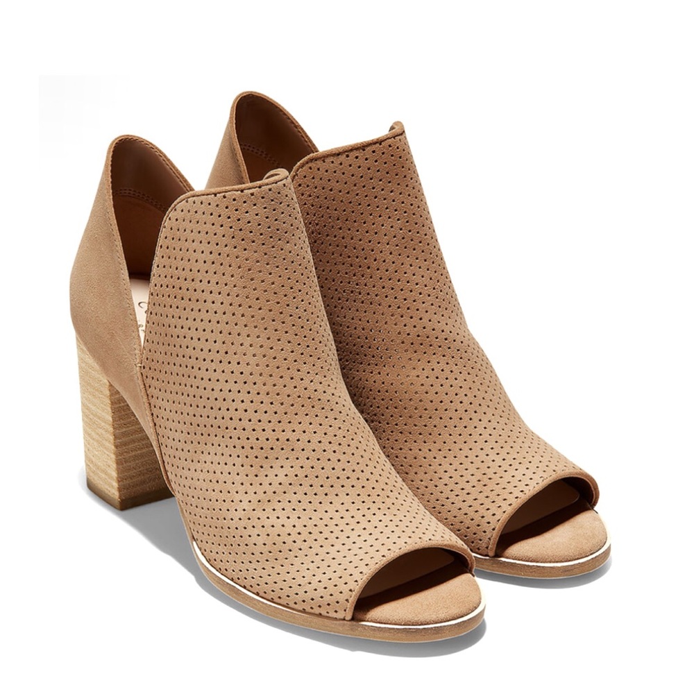 Cole Haan Shiloh Open Toe Perforated Suede Bootie - Picture 2 of 14